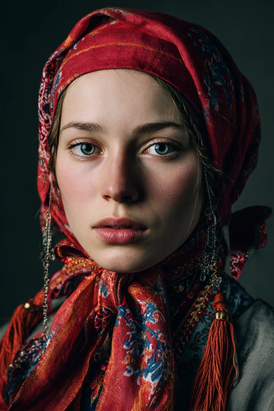 Crimson Scarf, Quiet Gaze