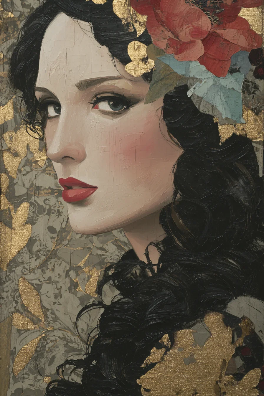 Dark Beauty in Gold and Red