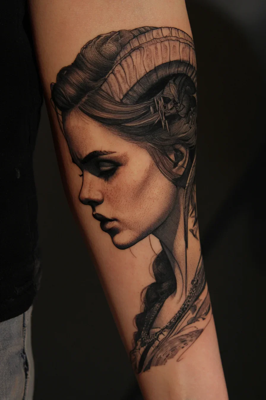 Dark Portrait with Ram Horns