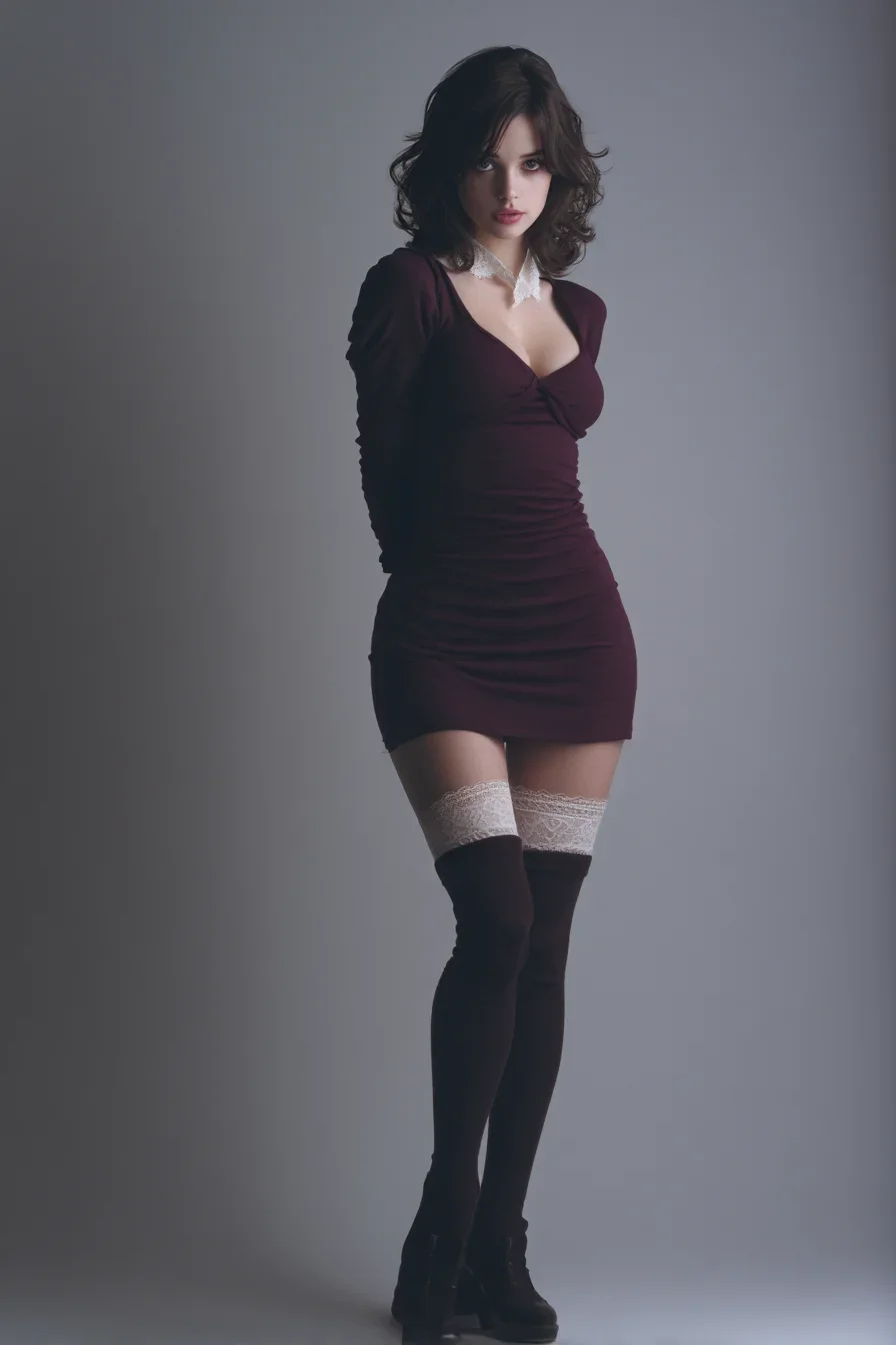 Deep Burgundy, Lace-Top Stockings