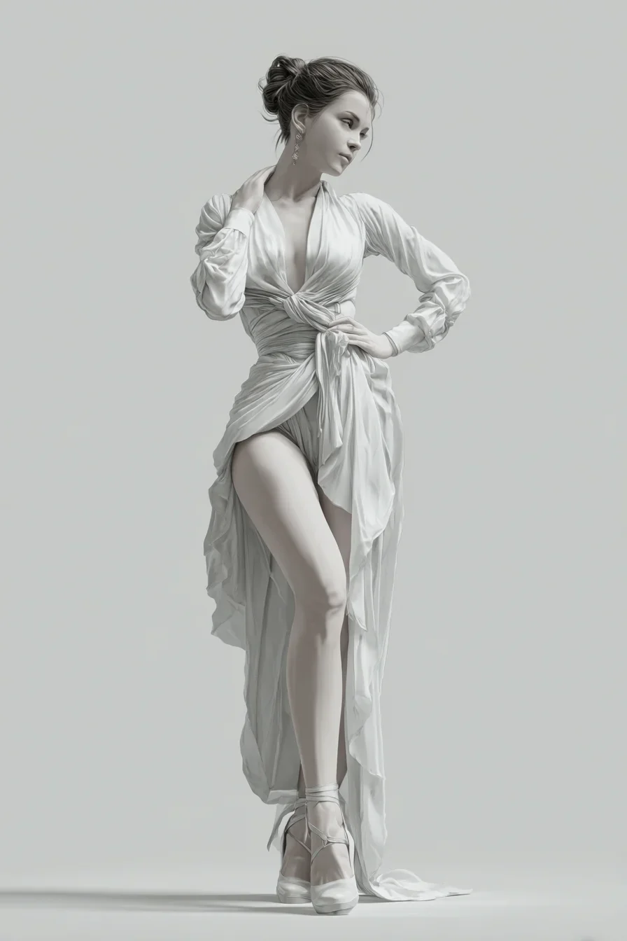 Draped in White, Poised in Motion