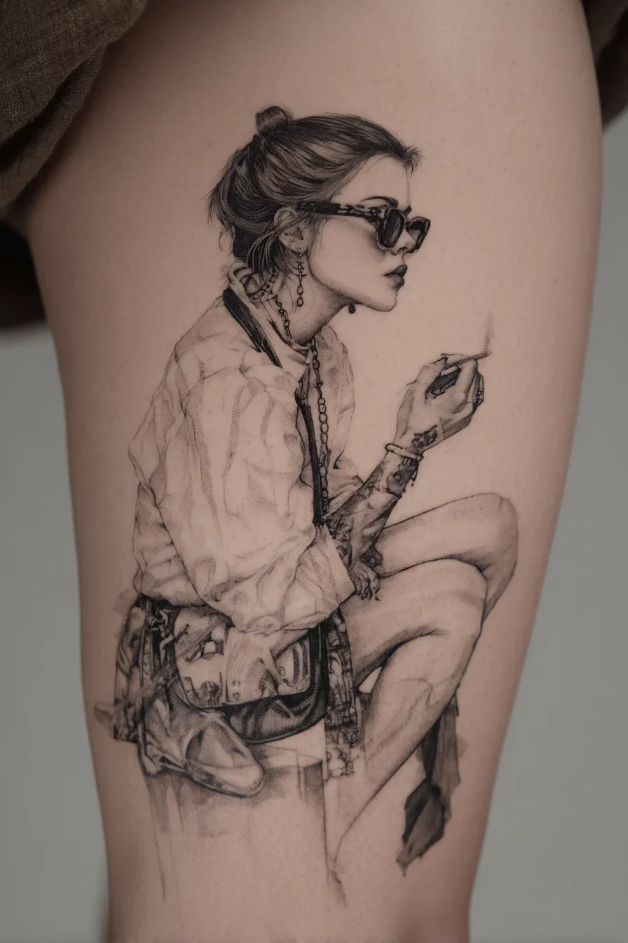 Fine Line Portrait Etched in Skin