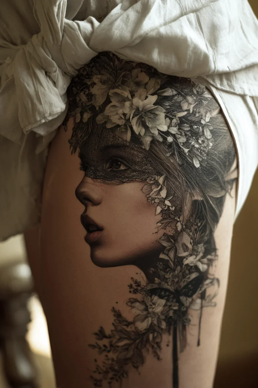 Floral Portrait in Black and Grey