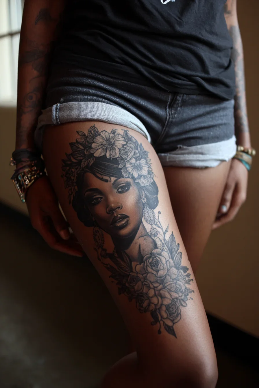 Floral Portrait in Black and Grey