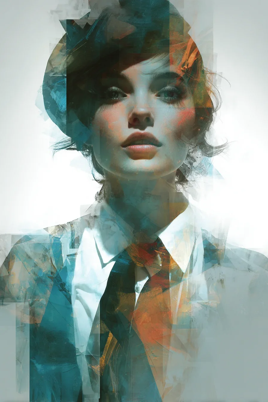 Fractured Portrait in Teal and Rust