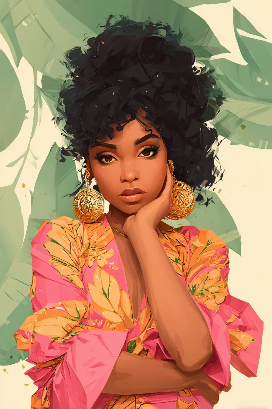 Gold Hoops and Tropical Bloom
