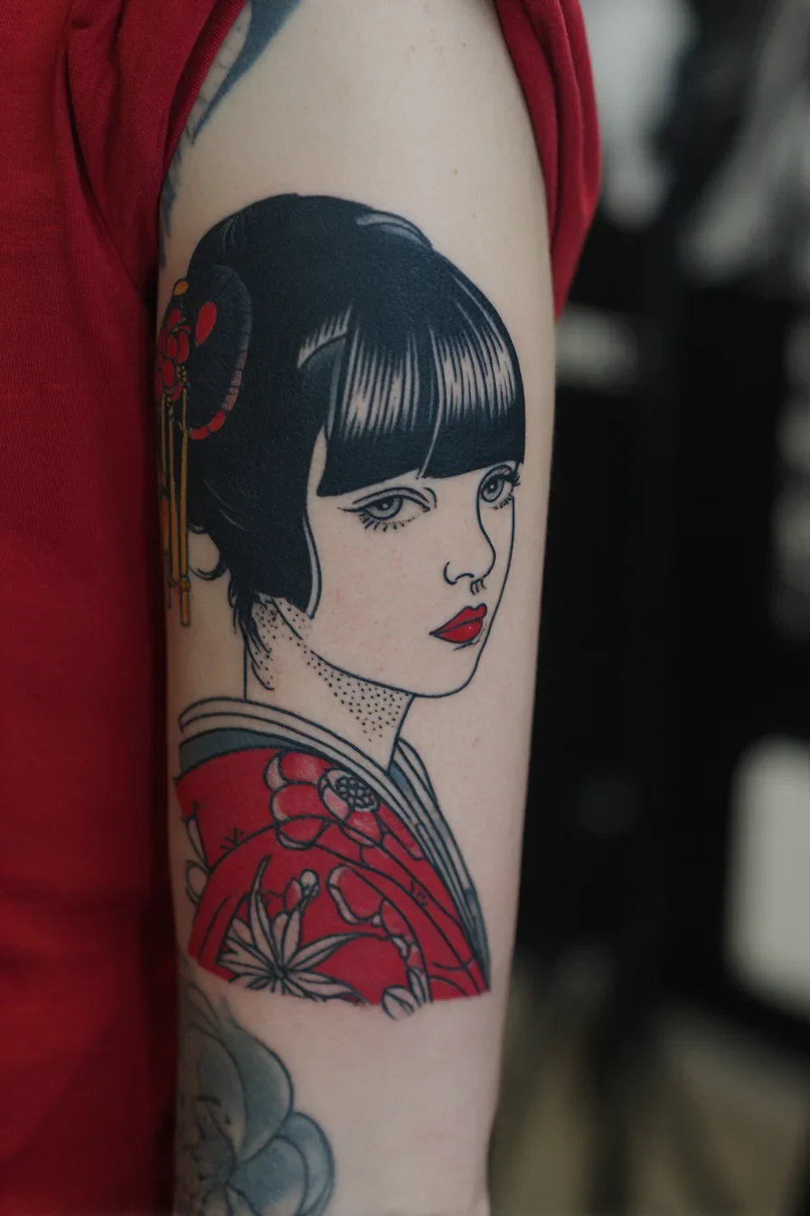 Ink Portrait in Red and Black