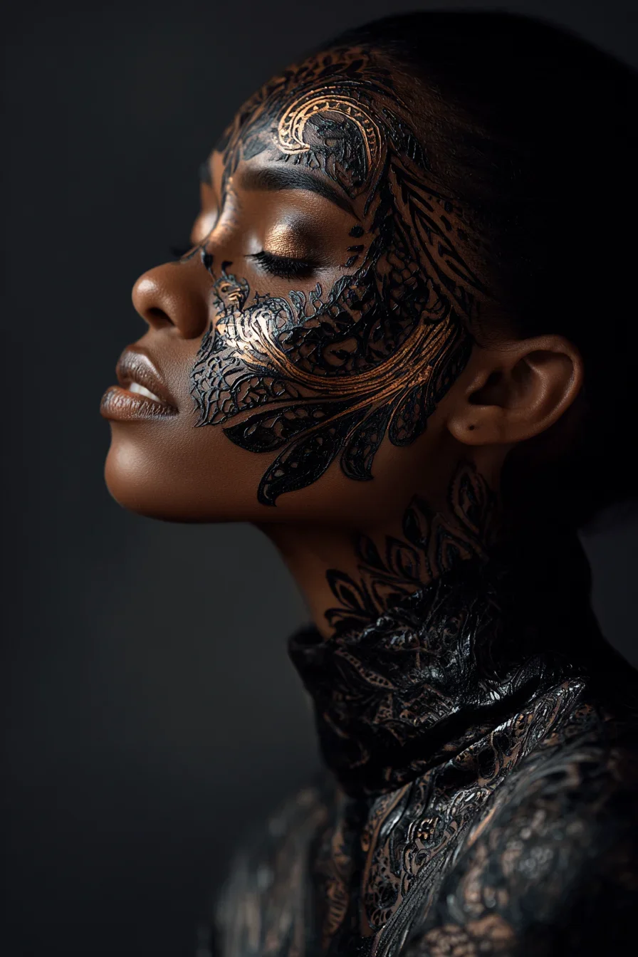 Intricate Black and Gold Body Art