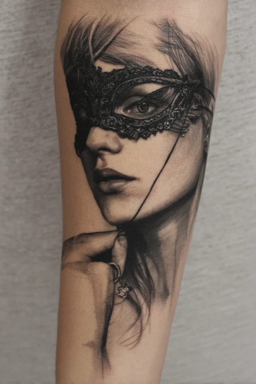Masked Portrait in Black and Grey