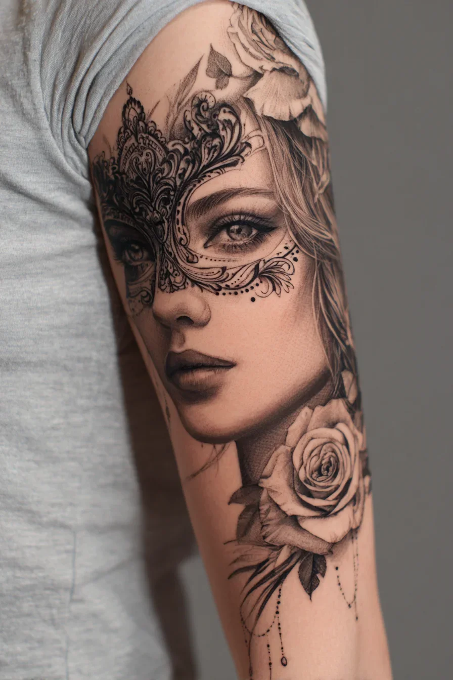 Masked Portrait Sleeve in Black and Grey