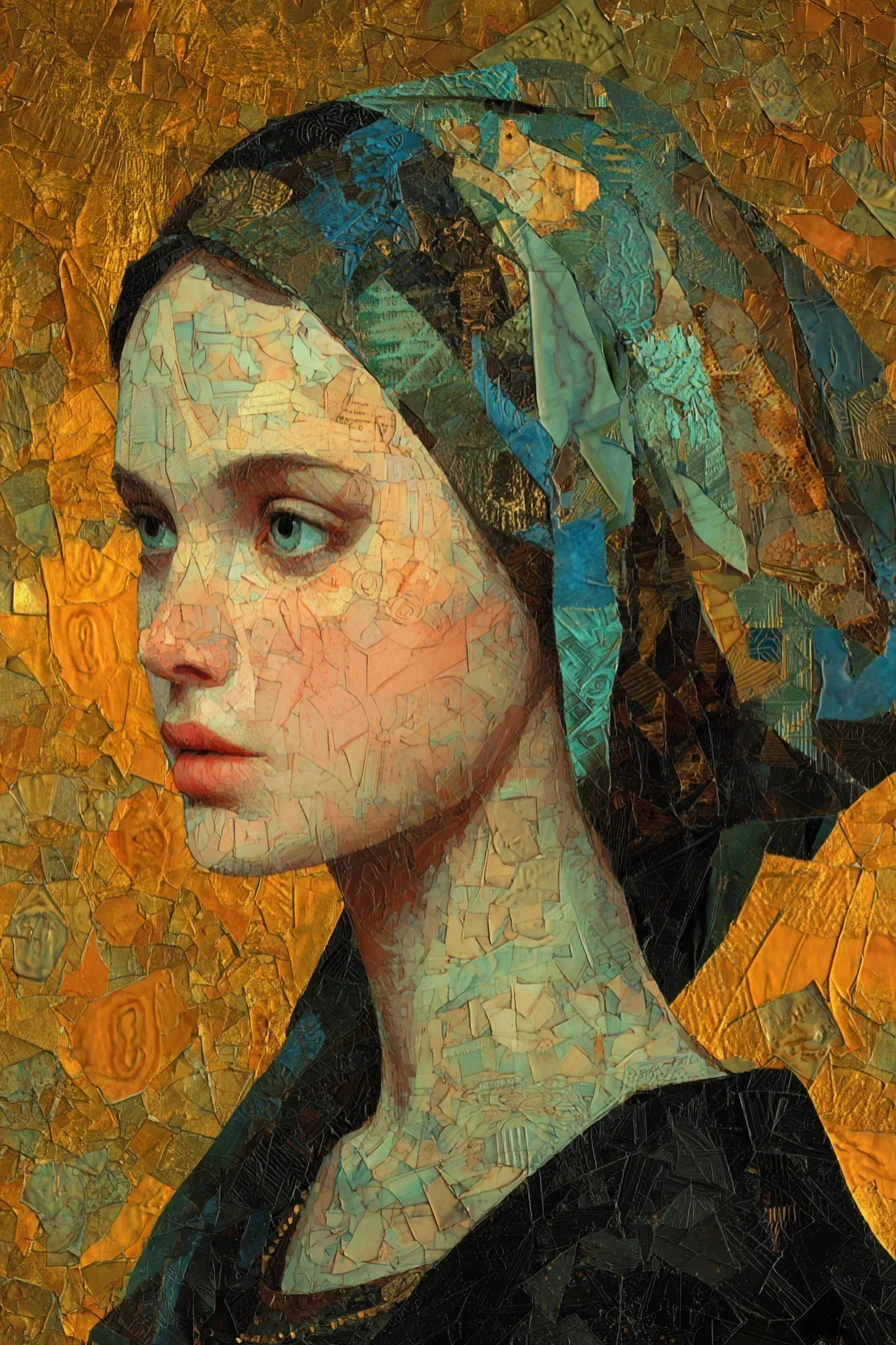 Mosaic Portrait in Gold and Blue