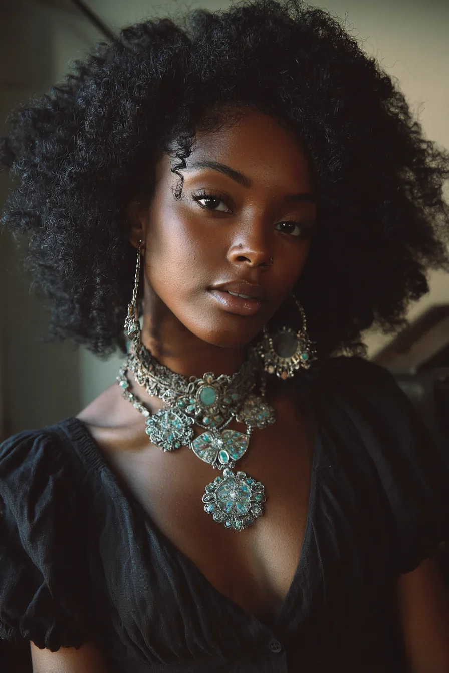 Natural Curls and Turquoise Silver