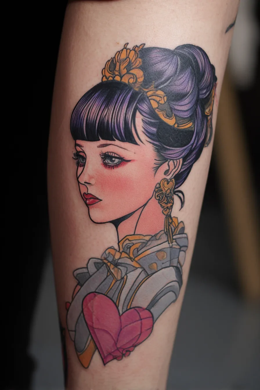 Neo-Traditional Geisha Portrait in Ink