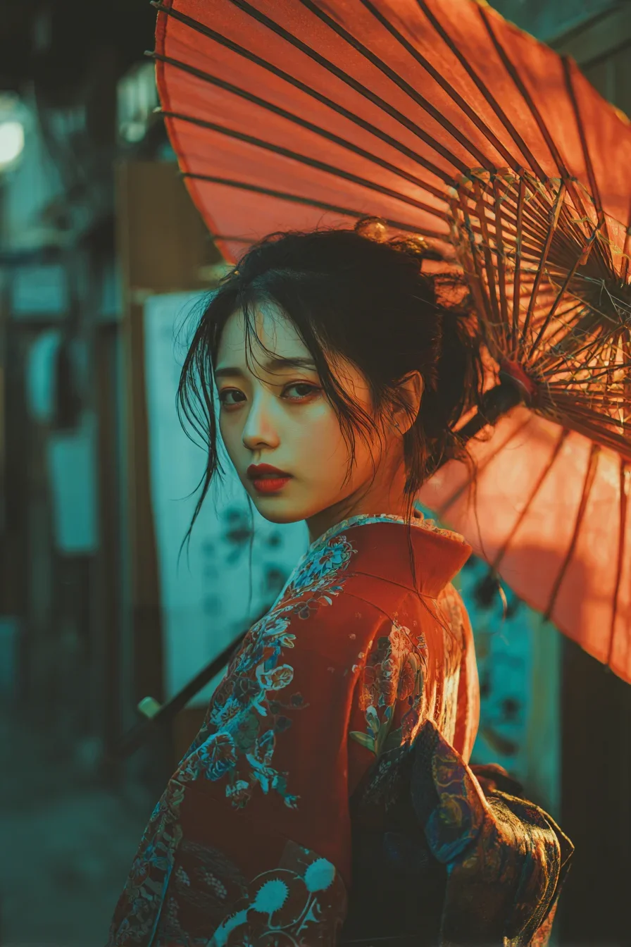 Red Umbrella in the Night