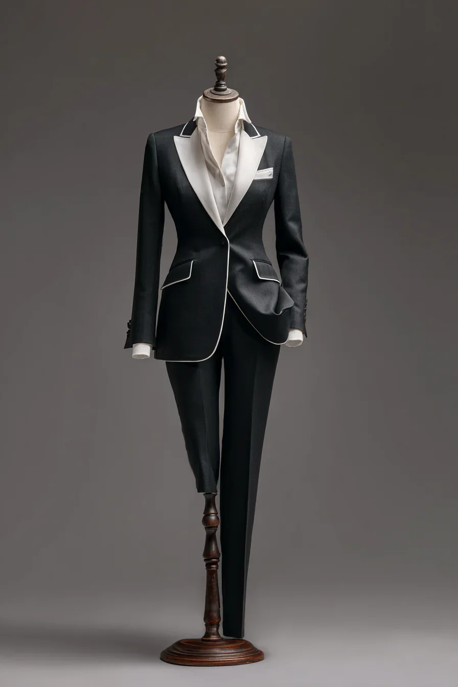 Sharp Black Tuxedo Suit with White Contrast