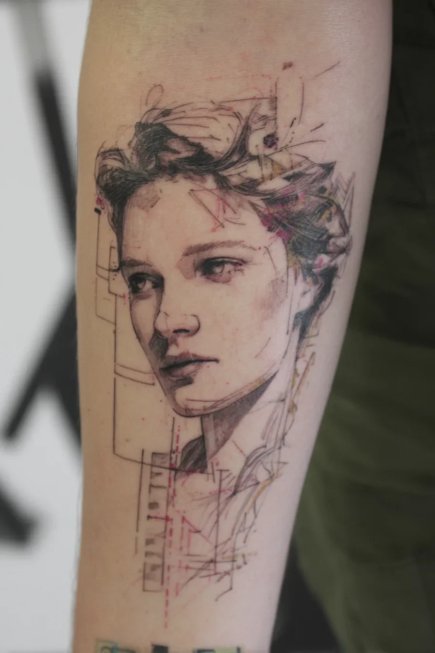 Sketch Portrait Etched in Skin