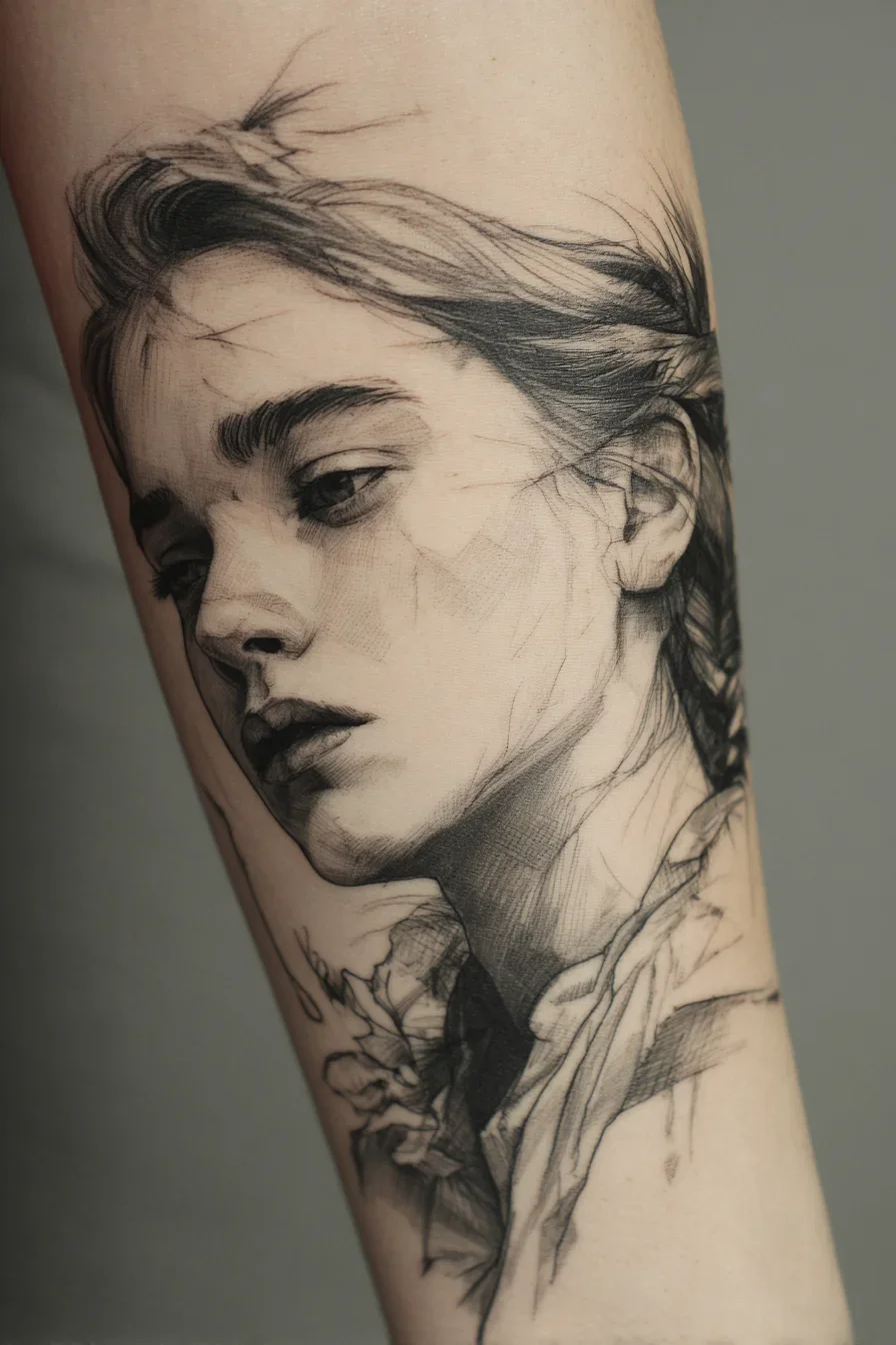 Sketch Portrait Tattoo on Forearm