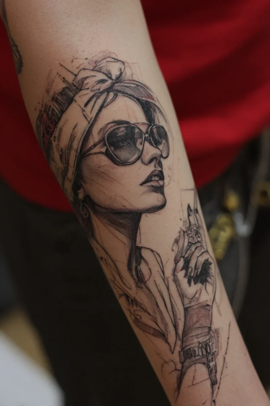 Sketch Style Portrait on Skin