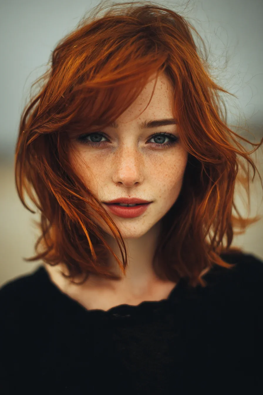 Wind-Swept Auburn and Sea Glass Eyes