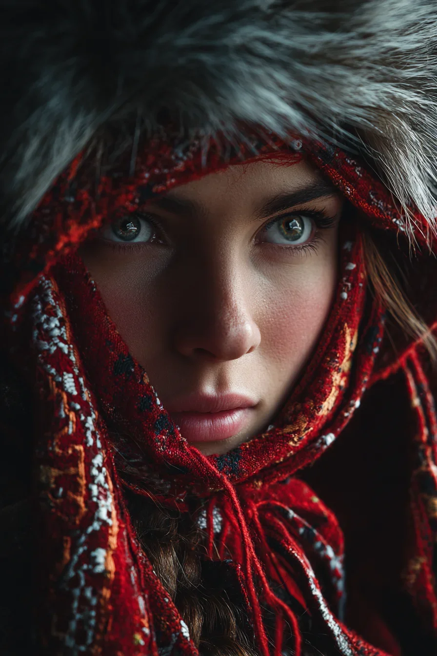 Winter Portrait in Crimson and Fur